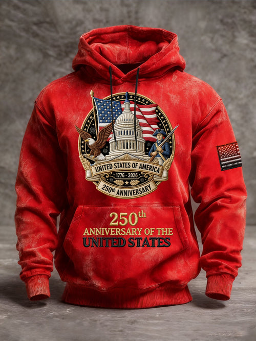 Men's Vintage American Flag Print Hooded Sweatshirt