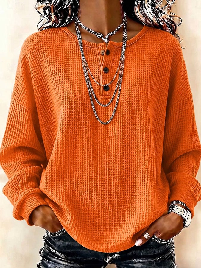 Women'S Casual Waffle-Knit Sweatshirt