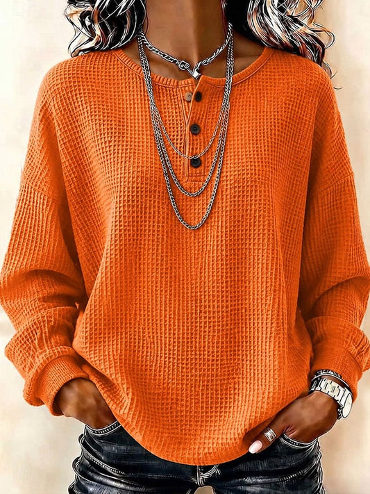 Women'S Casual Waffle-Knit Sweatshirt