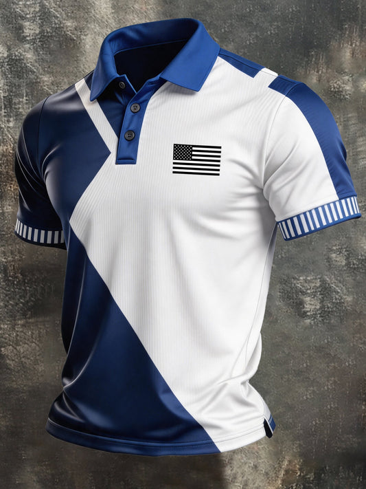 Men's Retro "Patriot" Color-Block Short-Sleeve Polo Shirt