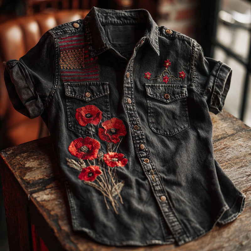 Vintage Poppy Memorial Day Short-Sleeve Shirt