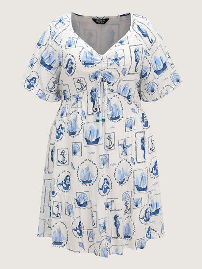 Vitamin-Sea Print Ruched Mini Dress