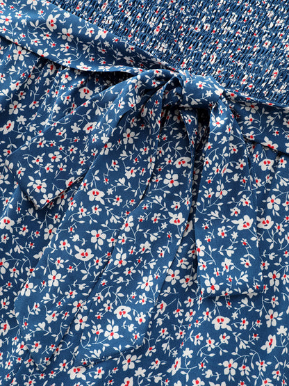Micro Floral Print Shirred Bodice Jumpsuit