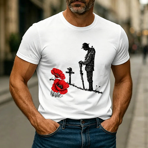 Memorial Day Poppy Print Men's Casual T-Shirt