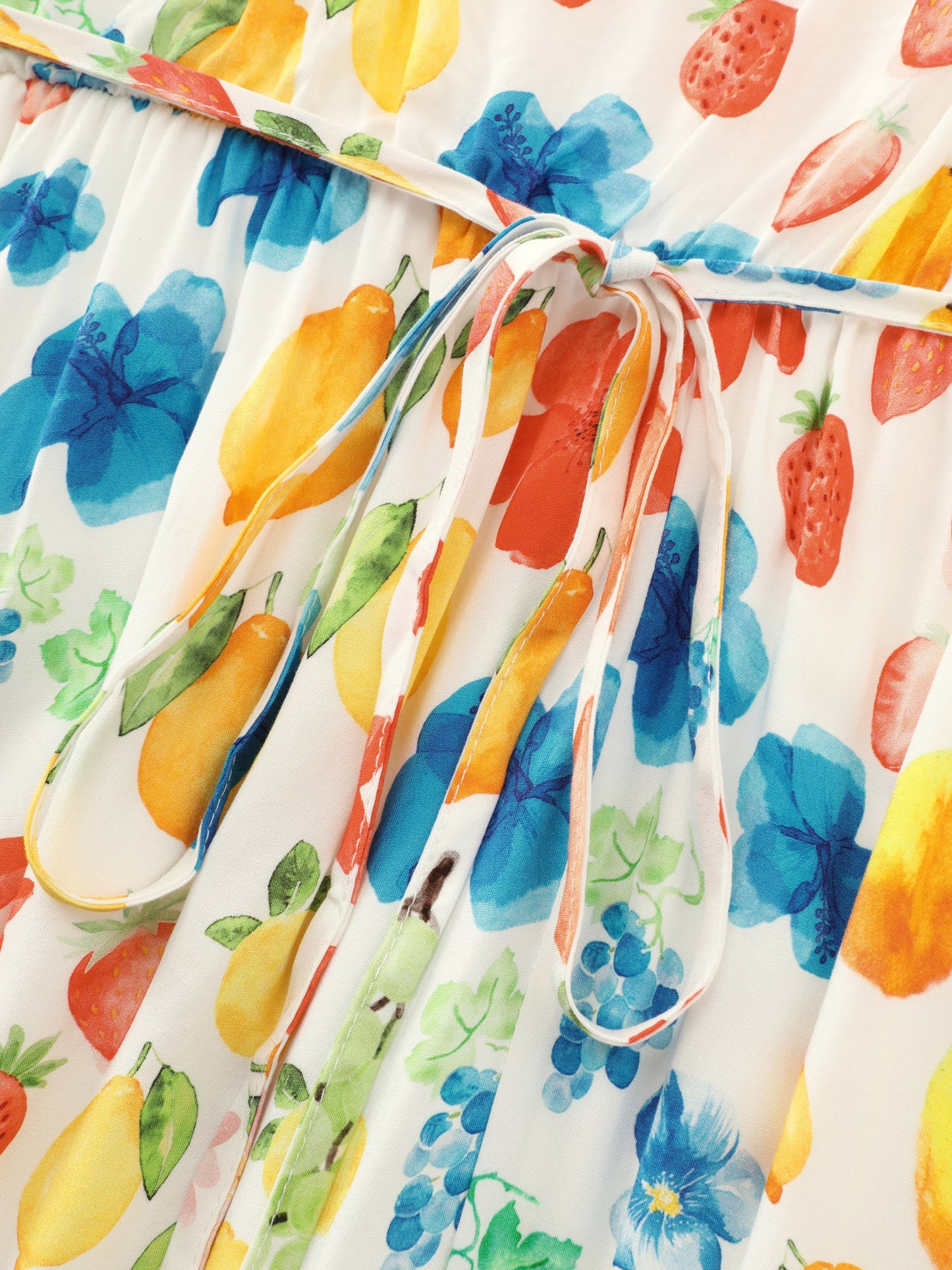 Colorful Fruit Print V-Neck Midi Dress