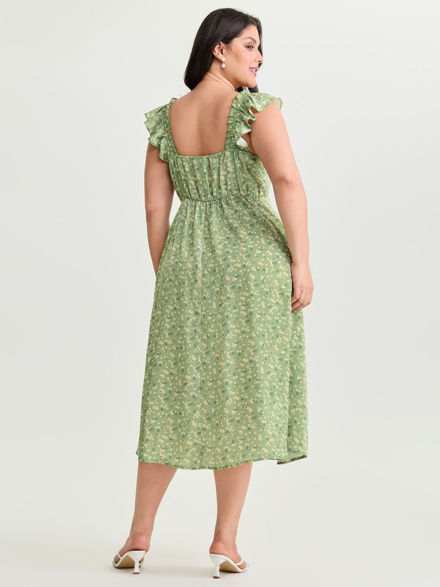 Floral Print Bustier Drawstring Midi Dress