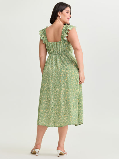 Floral Print Bustier Drawstring Midi Dress