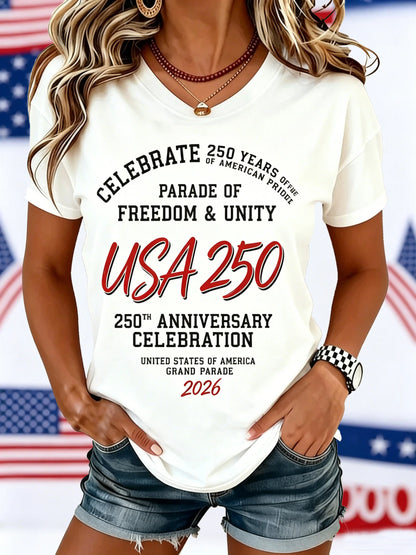 Women's Casual Text Letters Crew Neck Short Sleeve T-shirt