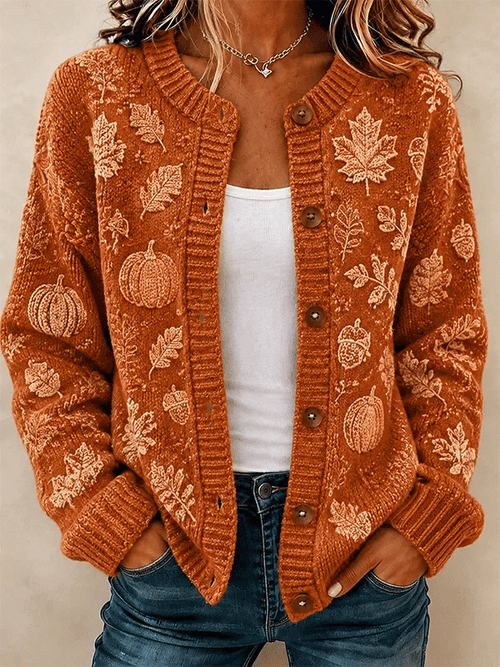 Women'S Casual Maple Leaf Knit Cardigan