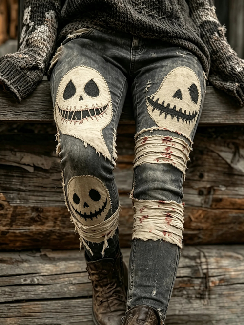 Women's Retro Halloween Rose Skull Print Leggings