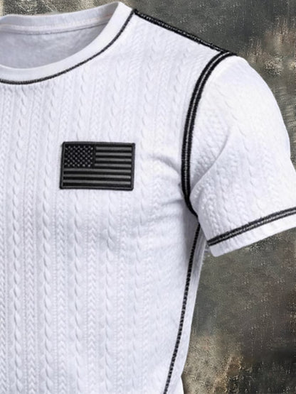 Men's Retro Color-Block Knitted T-Shirt with Textured Finish