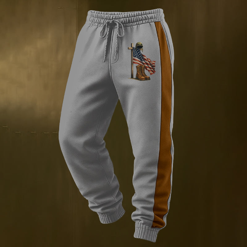 Men's Retro Faith Veteran Flag Print Casual Pants