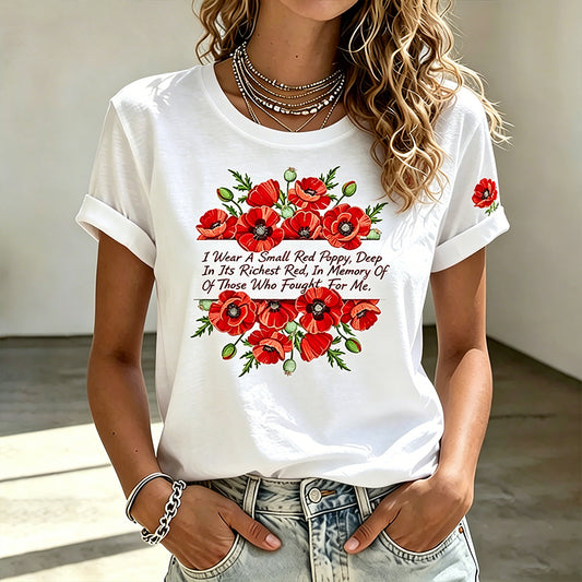 Women's Memorial Day Poppy Art Printed T-Shirt