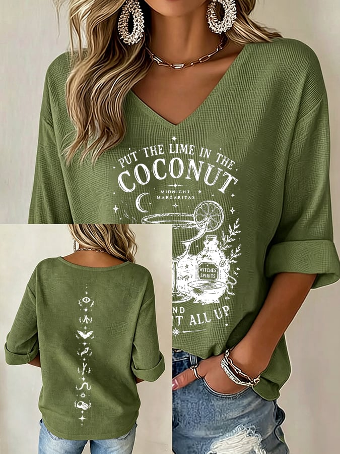 Women's Midnight Margaritas Print V Neck Top