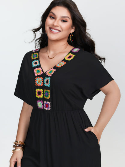Colorful Crochet Neckline Plain Jumpsuit