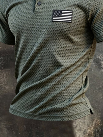 Men's Retro "Patriot" Quick-Dry Textured Fabric Polo Shirt