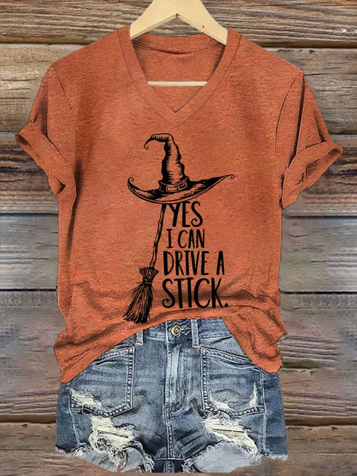 🔥HOT SALE🔥Women's Yes I Can Drive A Stick Print V Neck T-shirt