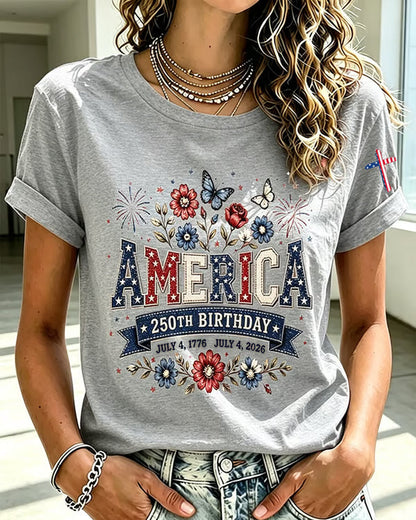100% Cotton Women's America 250 1776-2026 Freedom Faith Crew Neck Short Sleeve Tshirt