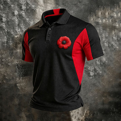 Men's Poppy American Flag Print Polo Shirt