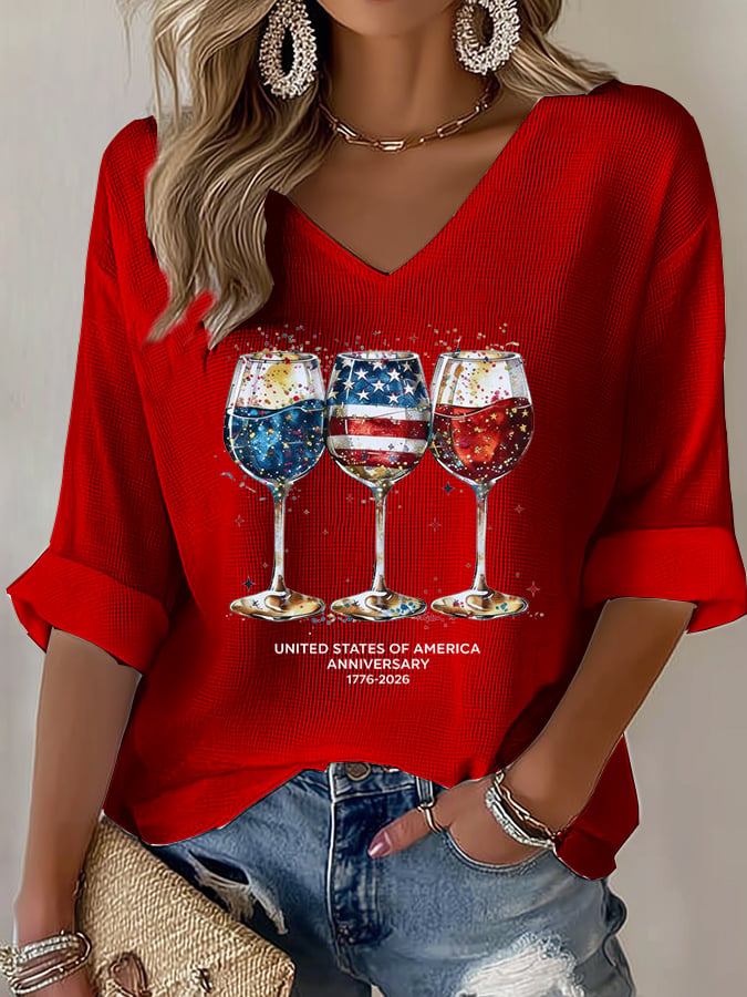 Women's Casual 250th Anniversary Printed Waffle Top