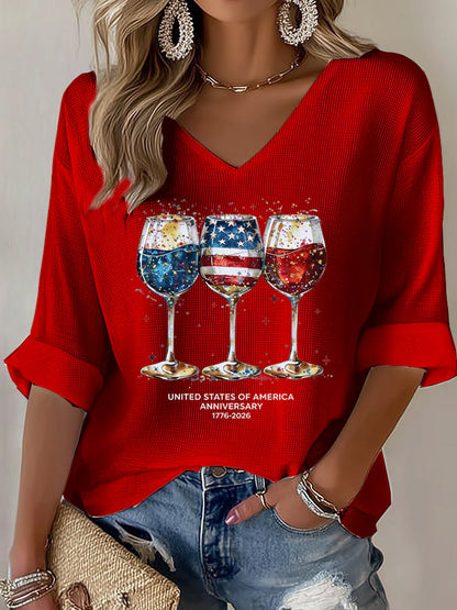 Women's Casual 250th Anniversary Printed Waffle Top