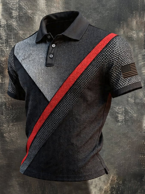 Men's Retro Patriotic Color-Block Short-Sleeve Polo Shirt