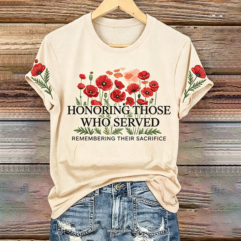 Women's Memorial Day Poppy Art Printed T-Shirt