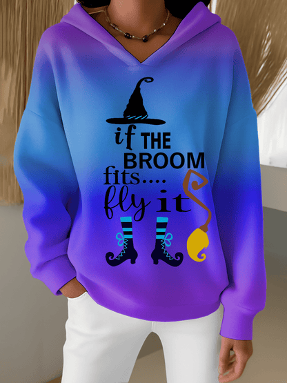 🔥HOT SALE🔥Women's Halloween Witch Print Furry Lined Hoodie