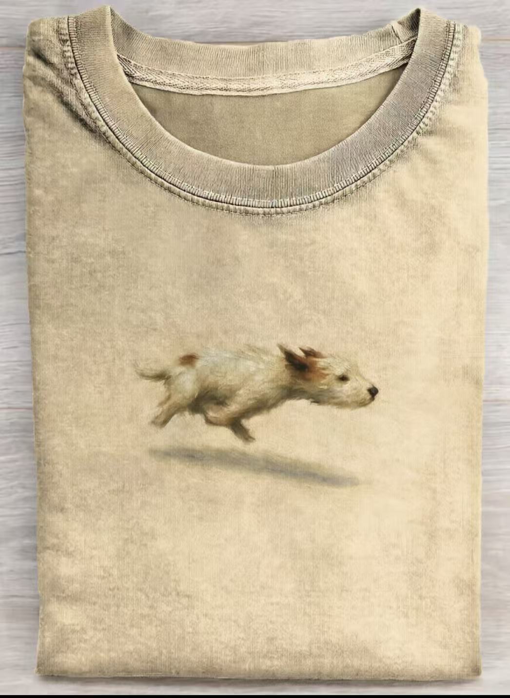 Funny Cute Running Dog Art Print Casual Cotton Short Sleeve T-shirt