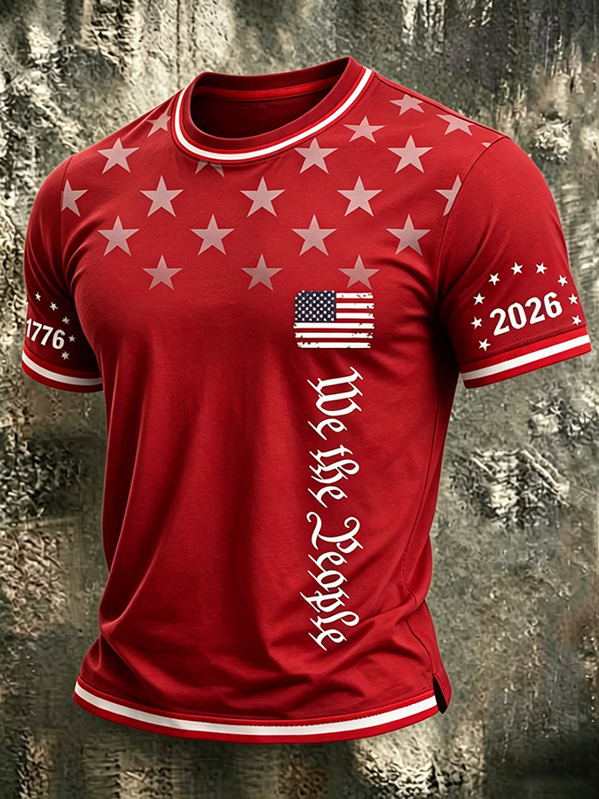 Men'S Casual USA Commemorative Printed Round Neck T-Shirt