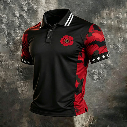 Men's Poppy American Flag Print Polo Shirt