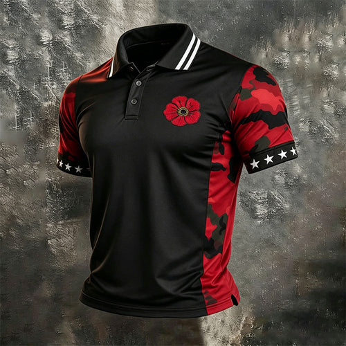 Men's Poppy American Flag Print Polo Shirt