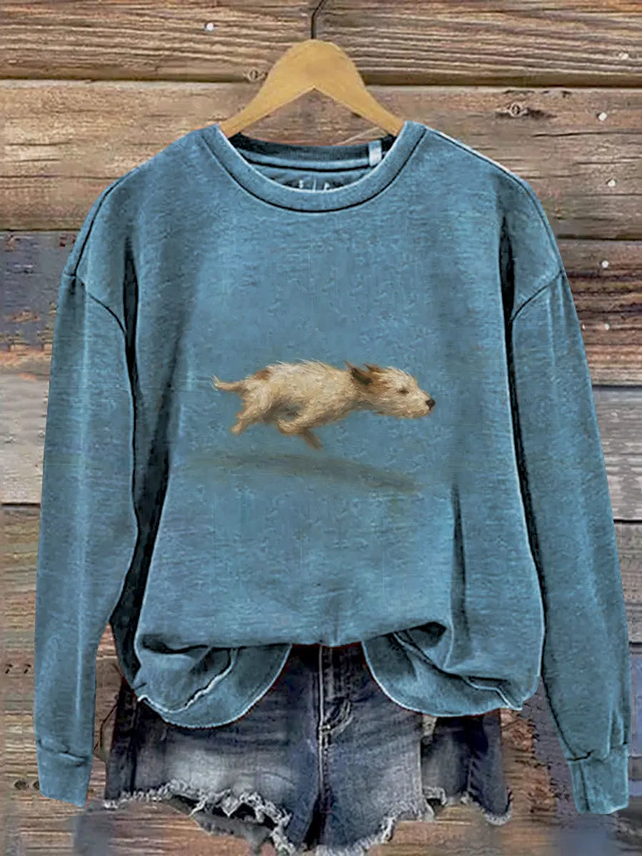 Funny Cute Running Dog Art Print Casual Sweatshirt
