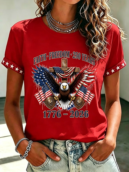 Women's American Faith and Freedom 250th Anniversary Round Neck T-shirt
