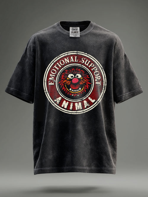 Vintage Emotional Support Retro Distressed Washed Cotton T-shirt