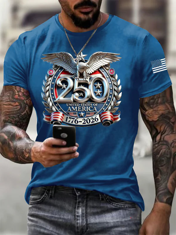 Men'S Retro Independence Day 250Th Anniversary Printed Round Neck Short Sleeve T-Shirt