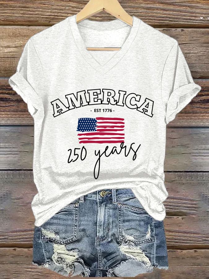Women'S Casual Short-Sleeved T-Shirt With American 250th Anniversary Commemorative Print.