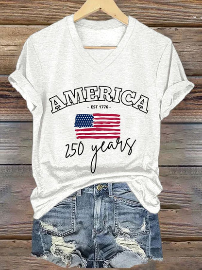 Women'S Casual Short-Sleeved T-Shirt With American 250th Anniversary Commemorative Print.