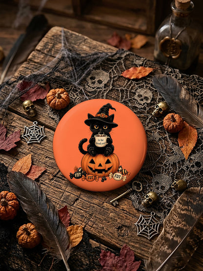Unisex Retro Halloween Is He Dead Yet Ghost Cat Pin-Back Button