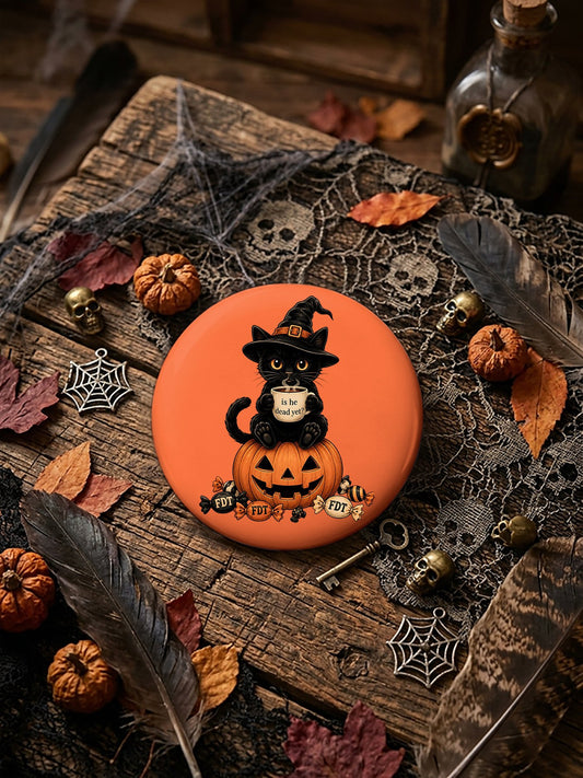 Unisex Retro Halloween Is He Dead Yet Ghost Cat Pin-Back Button
