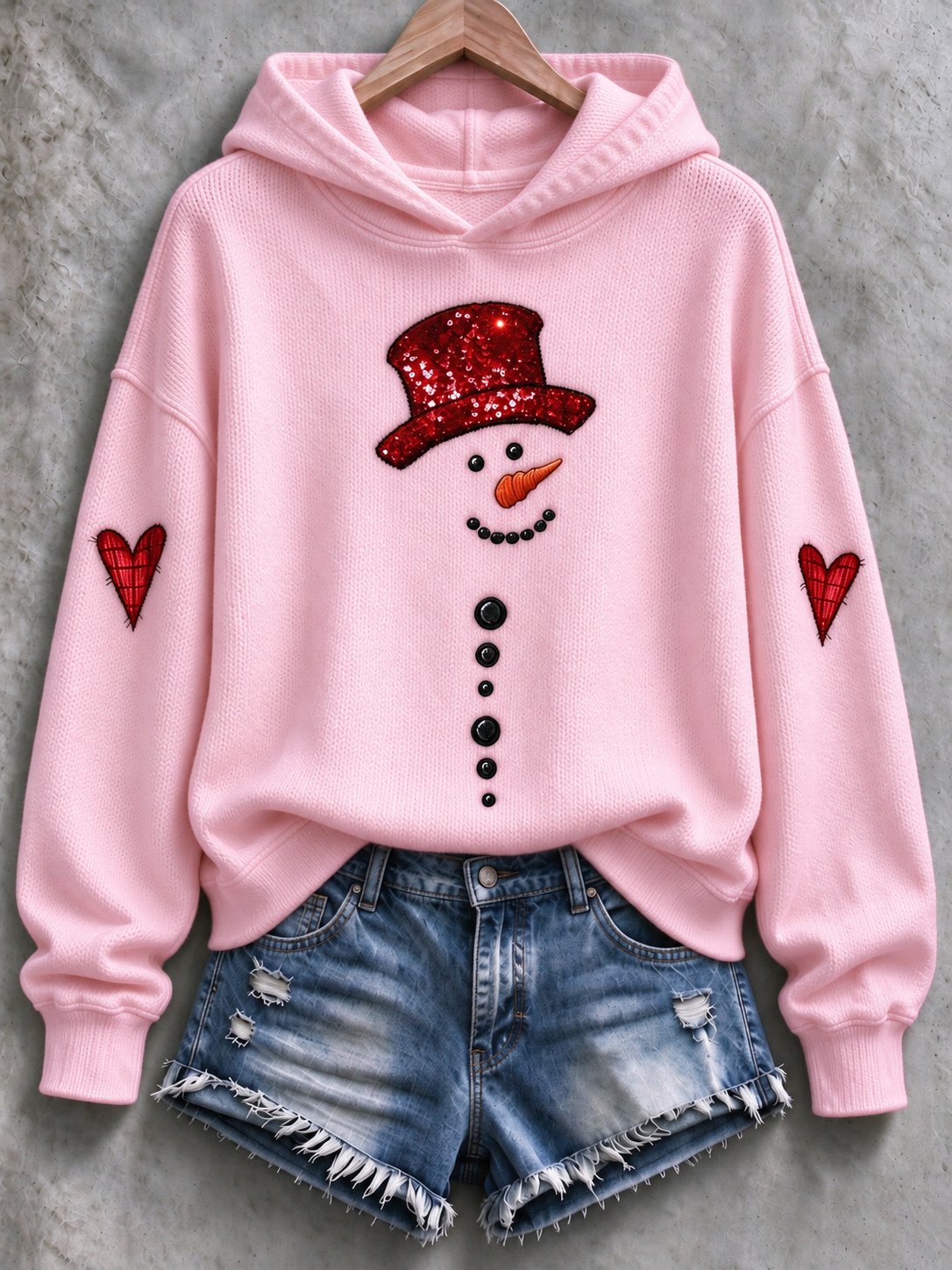 Women's Snowman-Print Knitted Hoodie