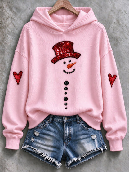 Women's Snowman-Print Knitted Hoodie