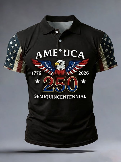 Men's 250th Anniversary National Flag Print Casual Polo Shirt