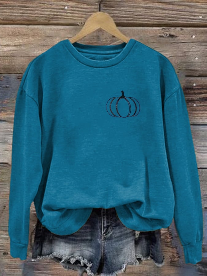 Vintage Pumpkin Print Long Sleeve Sweatshirt