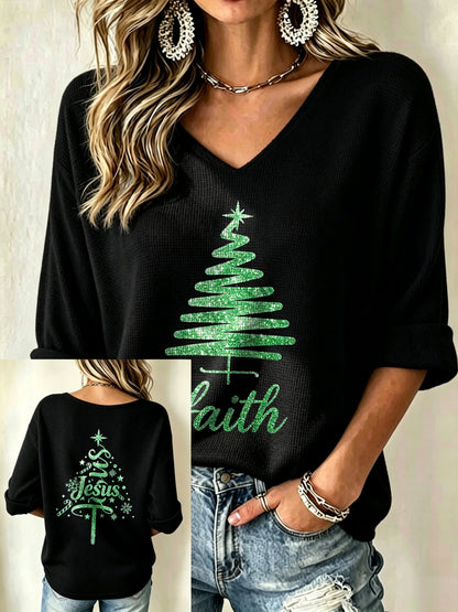 Women's Casual Printed Waffle Top