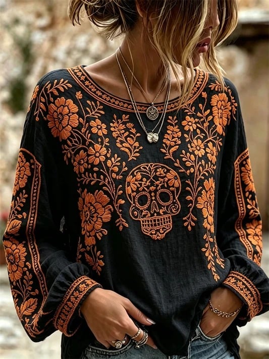 Women's Día de los Muertos Print Top