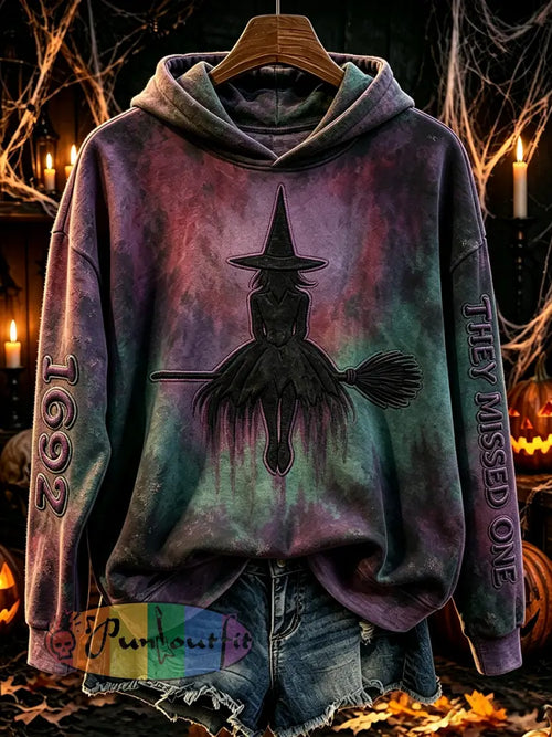 Women's 1692 They Missed One Witch Print Vintage Hooded Sweatshirt