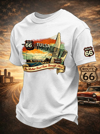 Men's Route 66 Centennial Mother Road Print Round Neck T-shirt