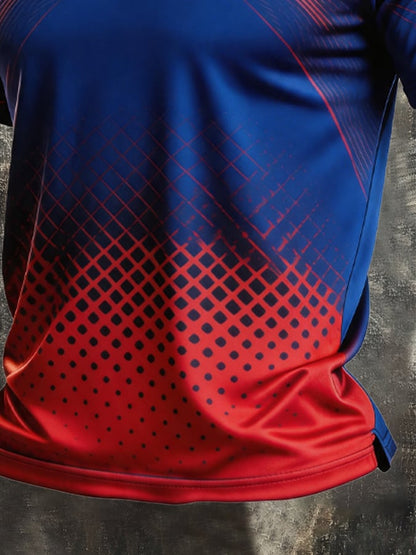 Men's Retro Patriotic Color-Block Short-Sleeve Polo Shirt