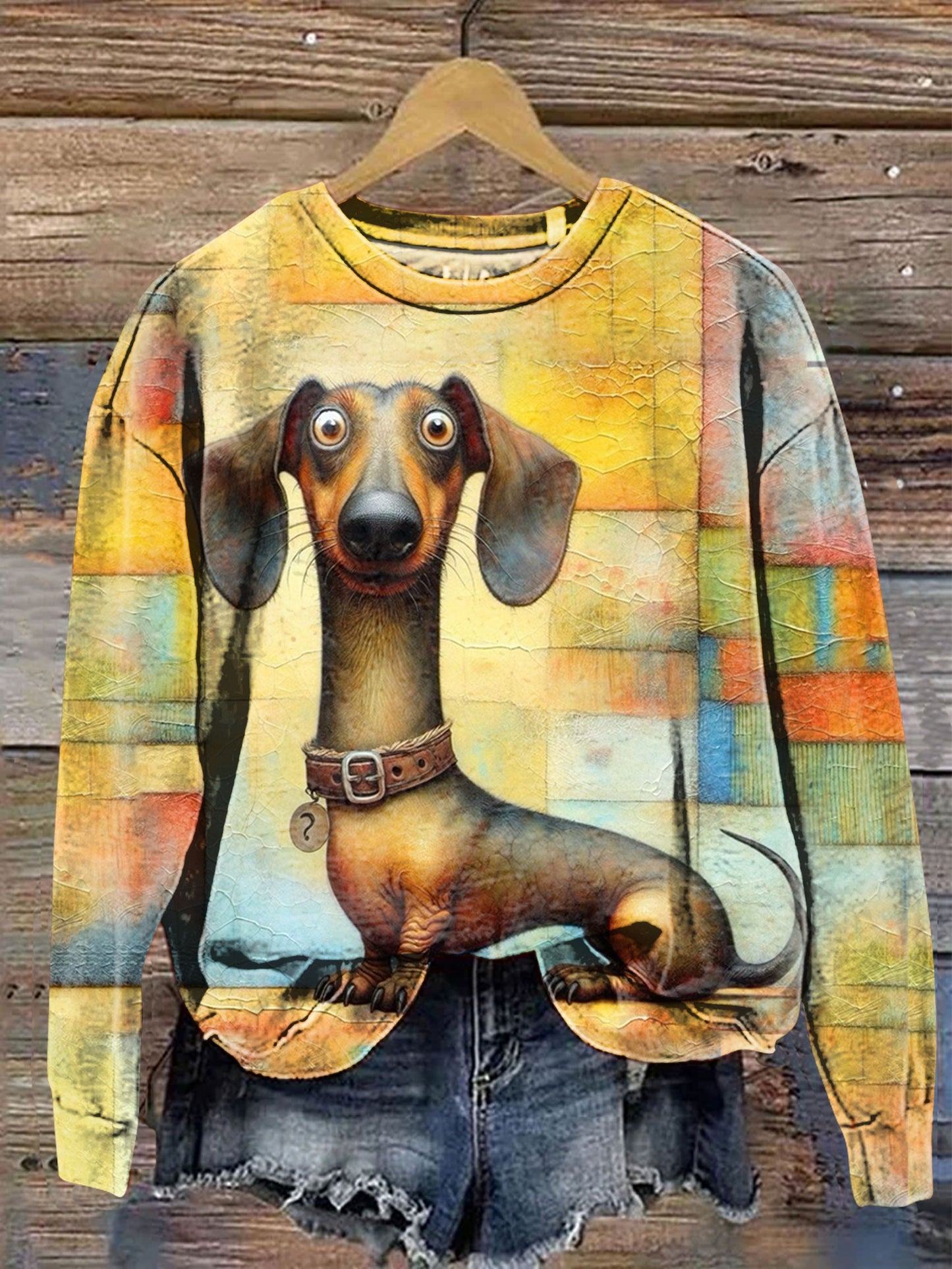 Vintage Dachshund Dog Art Print Casual Short Sleeve T-shirt